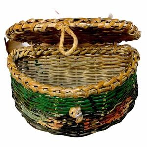 Decorative Painted Fly Fishing,Beach Wicker Basket‎ Lodge Cabin Core